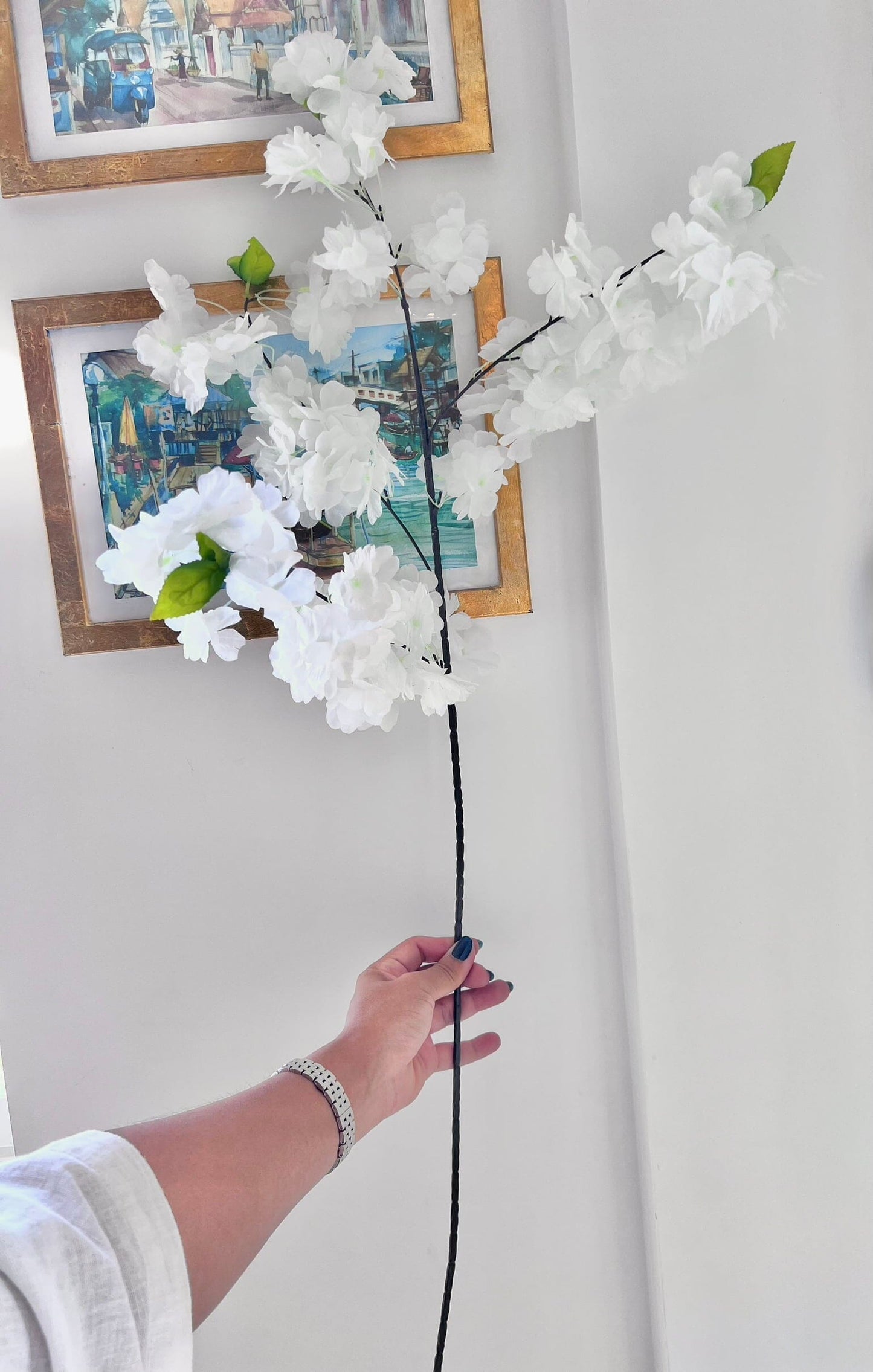 Tall White Cherry Blossom Arrangement Artificial Flora High Class Touch - Home Decor