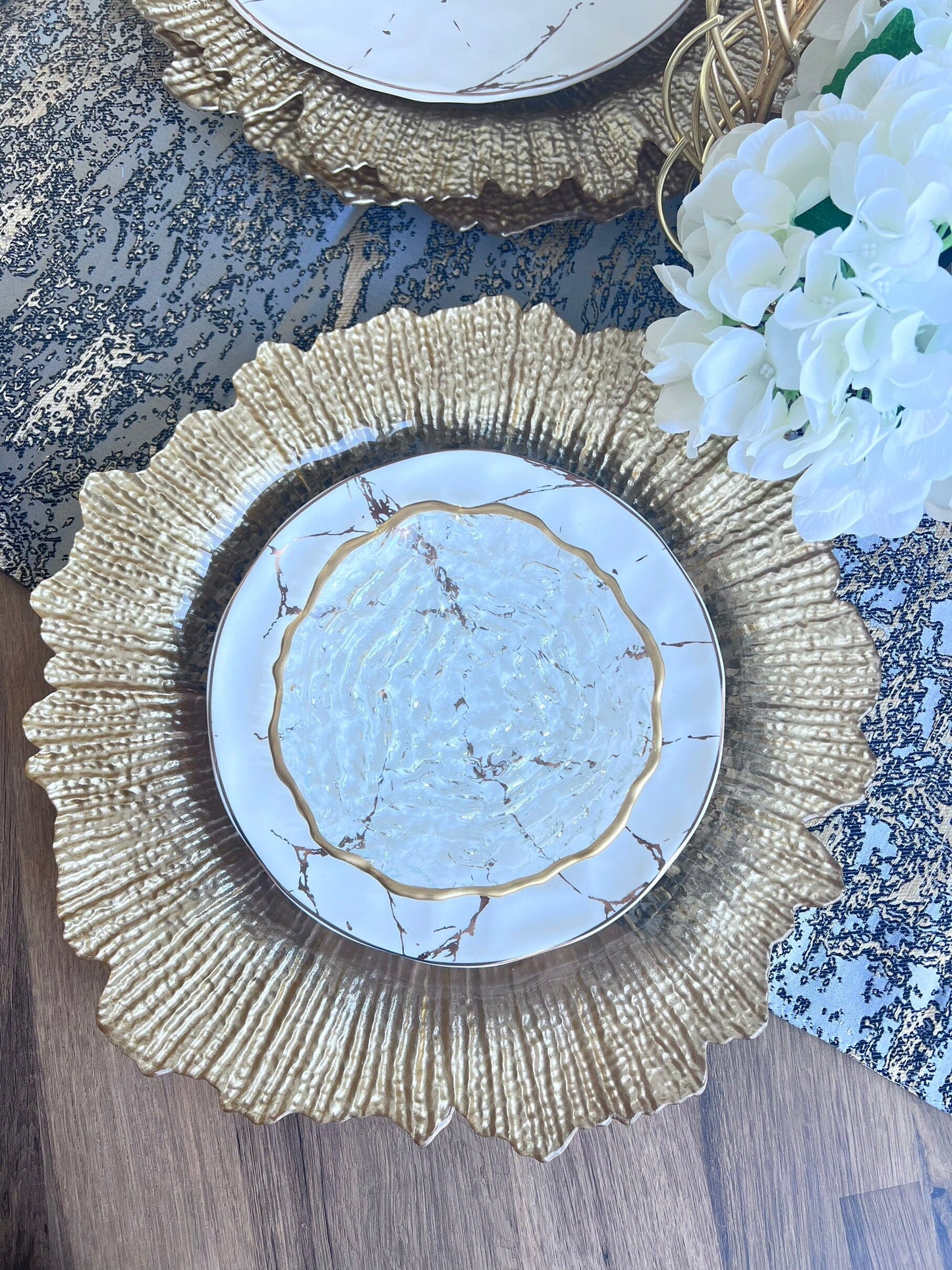 Textured Crushed Glass Dinnerware Set Gold Rim Dinnerware Sets High Class Touch - Home Decor