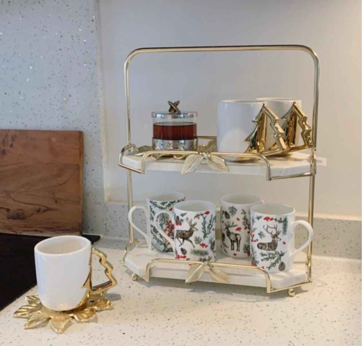 Two-Tier Marble and Gold Cake Stand High Class Touch - Home Decor