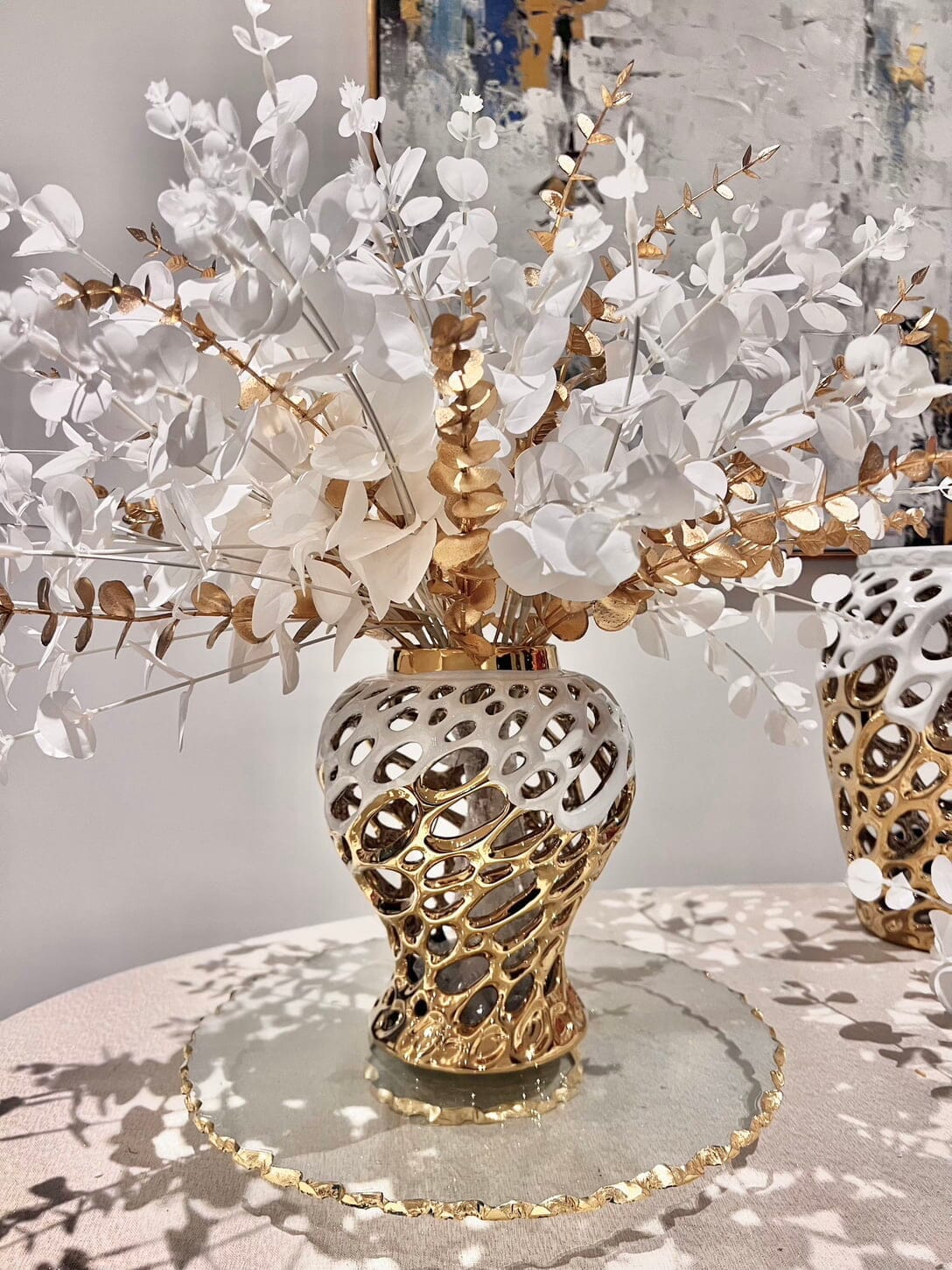 White and Gold Artificial Flower Arrangement Artificial Flora High Class Touch - Home Decor