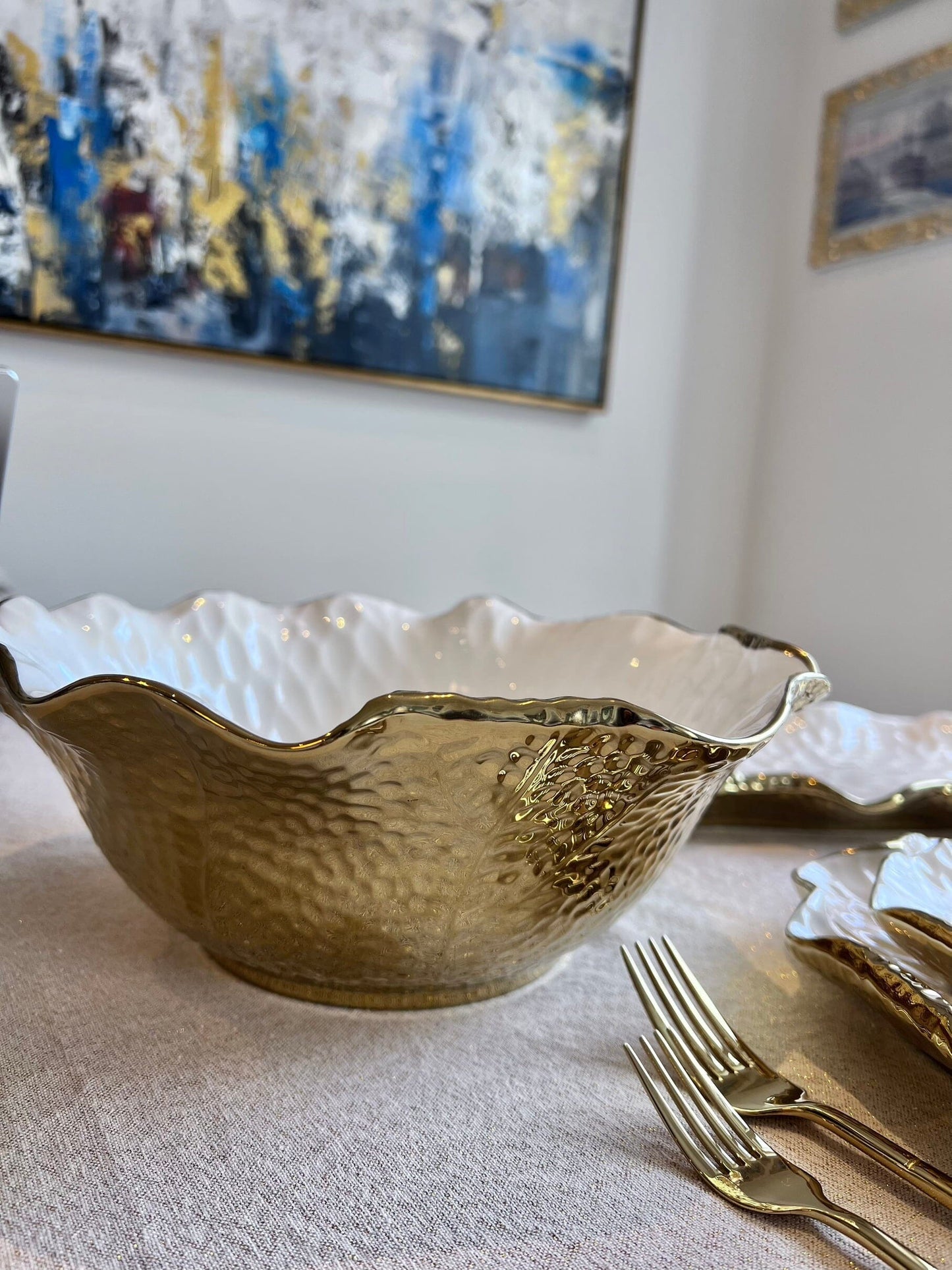 White and Gold Dinner Set New Bone China Gold Scalloped Edge Dinnerware Sets High Class Touch - Home Decor
