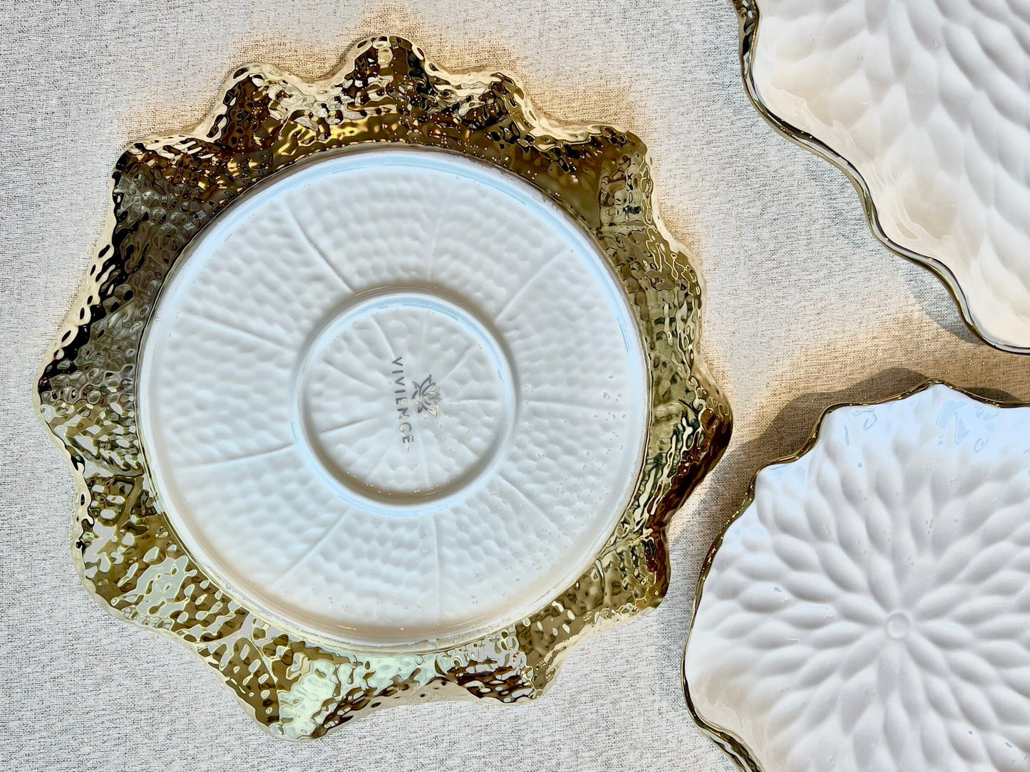 White and Gold Dinner Set New Bone China Gold Scalloped Edge Dinnerware Sets High Class Touch - Home Decor