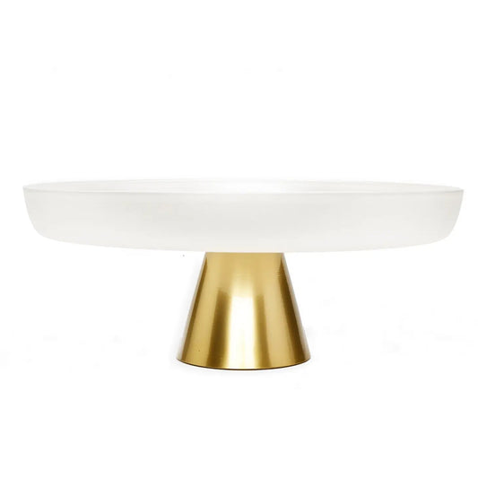 White Glass Cake Plate On Gold Pedestal Cake Stands High Class Touch - Home Decor 