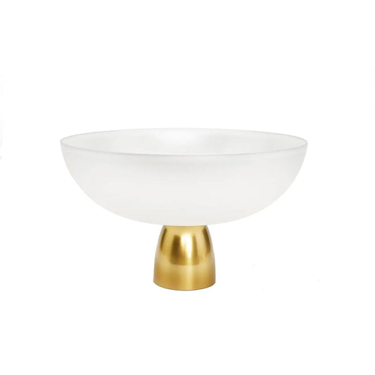White Glass Decorative Fruit Bowl On Gold Pedestal Serving Bowls High Class Touch - Home Decor 