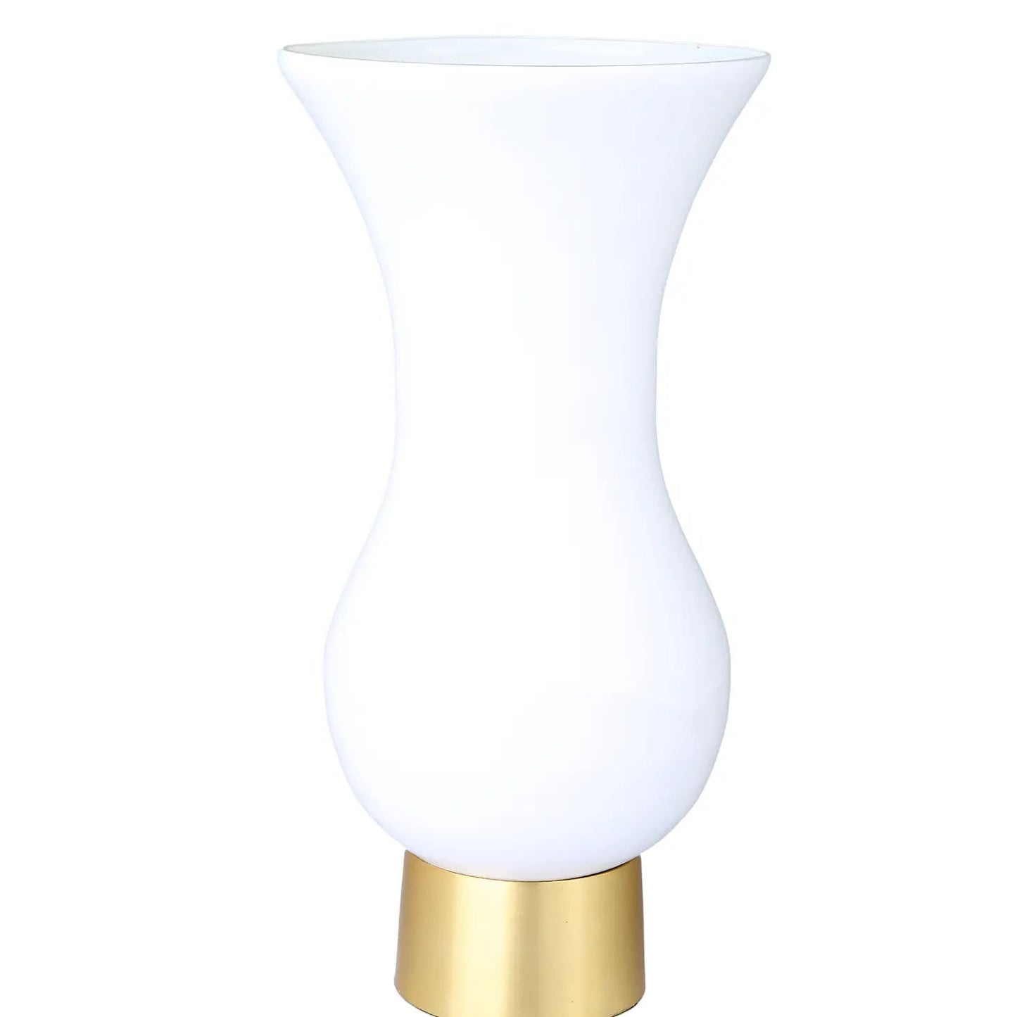 White Glass Vase with Gold Metal Base Vases High Class Touch - Home Decor 