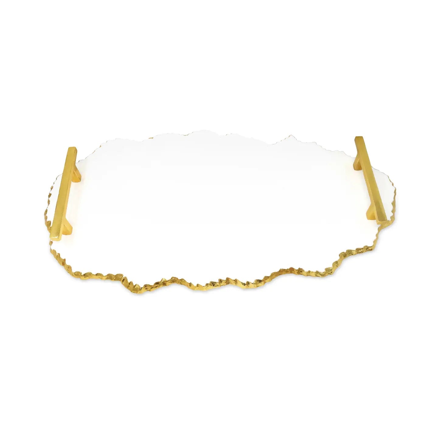 White Marble Platter Tray with Gold Handles - 19.25"L Decorative Trays High Class Touch - Home Decor