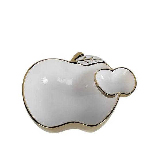 White Porcelain Apple Dish Gold Edged 10.5" Plate High Class Touch - Home Decor 