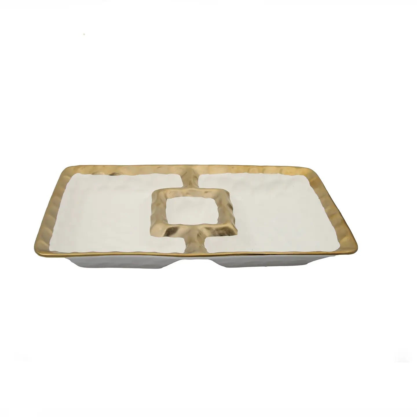 White Porcelain Chip and Dip Bowl with Gold Border 12" X 7" Serving Bowls High Class Touch - Home Decor