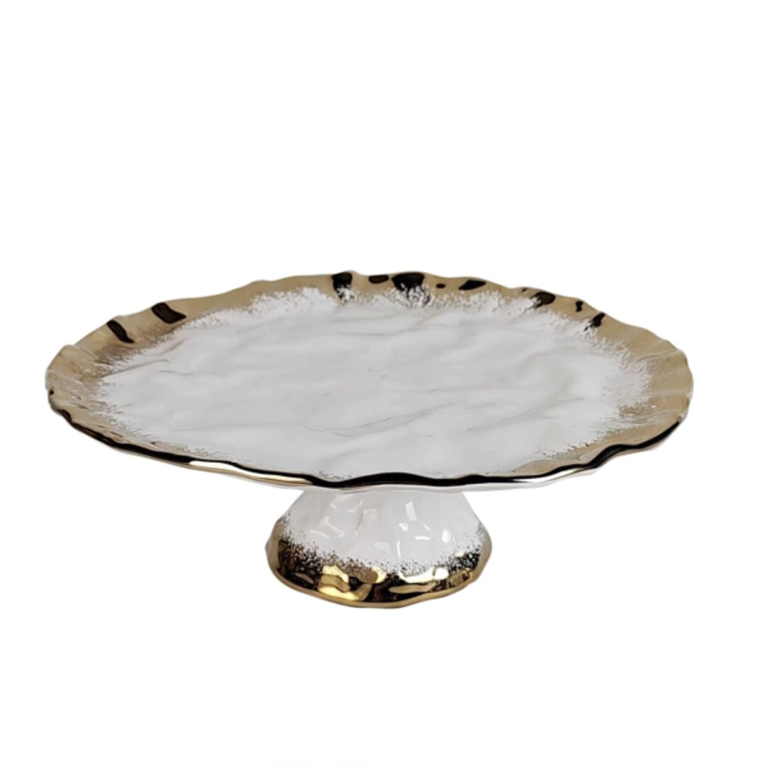 White Porcelain with Opulent Gold Border Dinner Plates Set Dinnerware Sets High Class Touch - Home Decor Cake Stand
