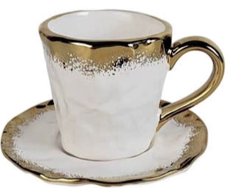 White Porcelain with Opulent Gold Border Dinner Plates Set Dinnerware Sets High Class Touch - Home Decor Coffee Mug and Saucer