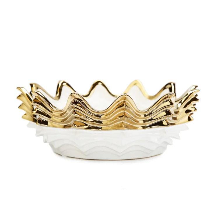 10"D White and Gold Scalloped Bowl Decorative Bowls High Class Touch - Home Decor 