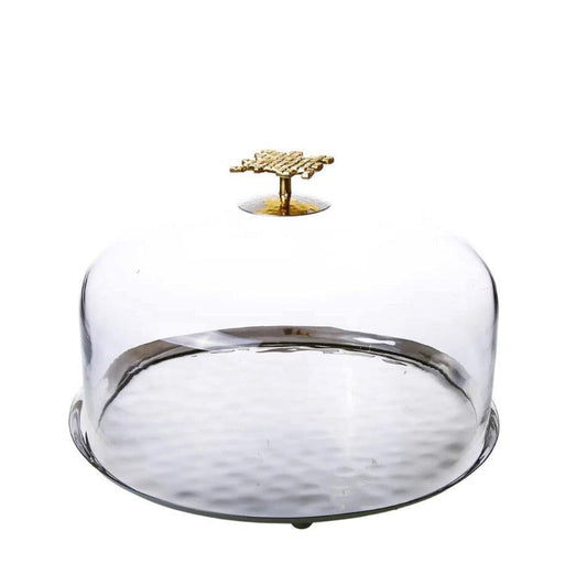 11.75"D Glass Cake Dome - Gold/ Nickel Cake Stands High Class Touch - Home Decor
