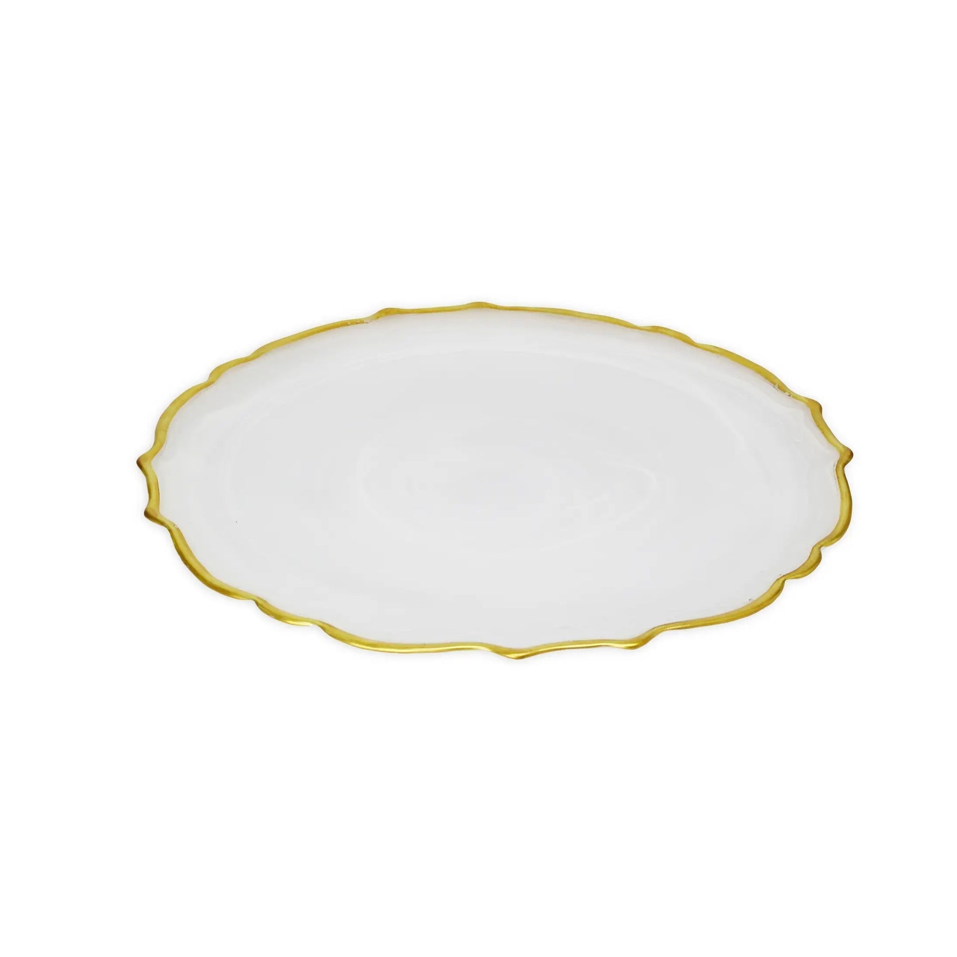 11"D Set Of 4 Alabaster White Dinner Plates with Gold Trim Plates High Class Touch - Home Decor