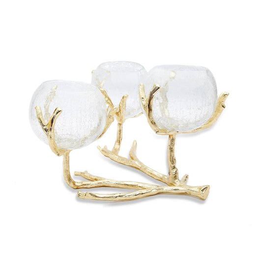 12.20”L Gold 3 Branch Centerpiece Decorative Bowls High Class Touch - Home Decor