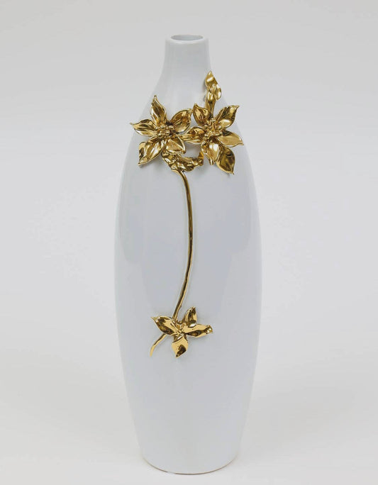 18" White Tall Vase Gold and White Flower Design Vases High Class Touch - Home Decor