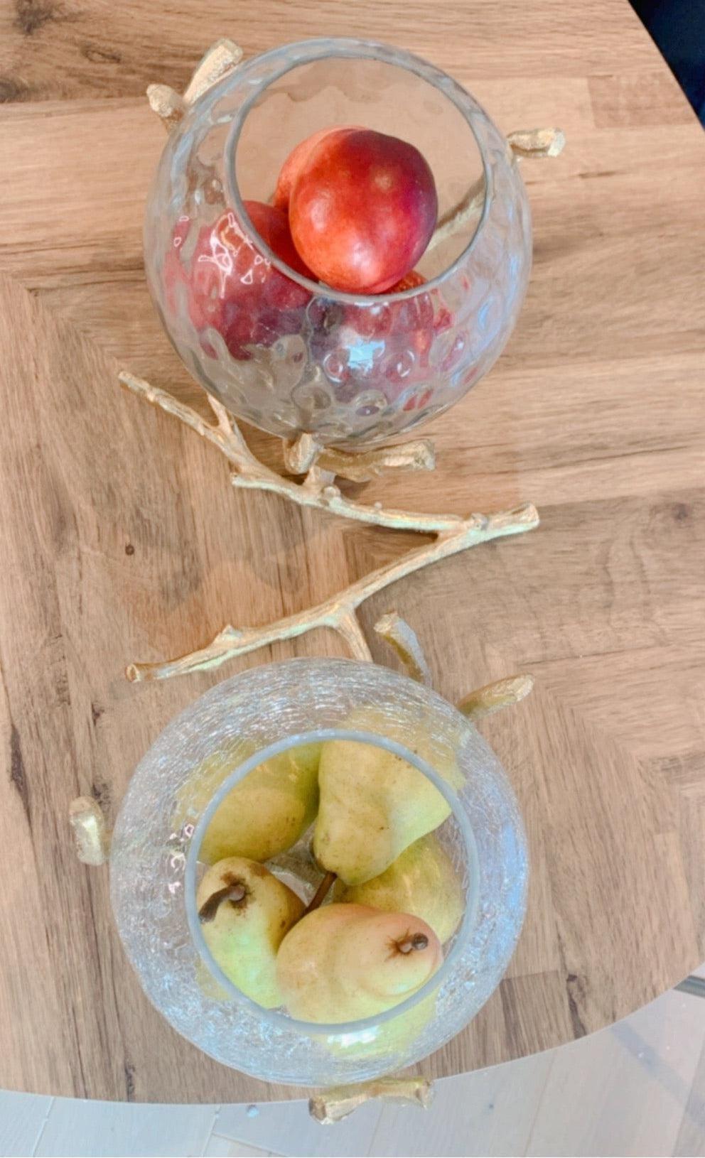 2 Glass Bowl on Gold Branch Holder Centerpiece Decorative Bowls High Class Touch - Home Decor