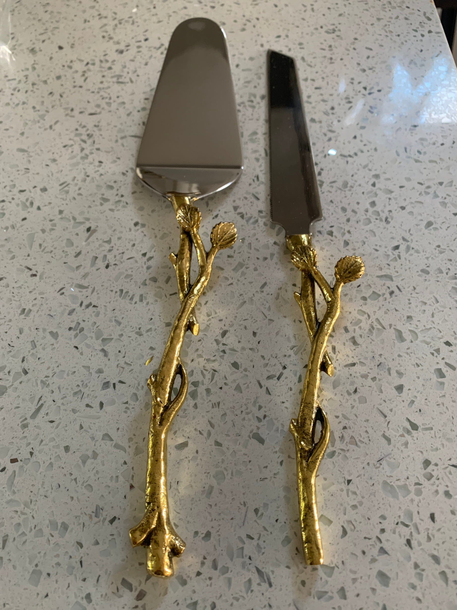 Cake Server and Knife Set with Gold Leaf Design, Dims 12"L Cake Servers High Class Touch - Home Decor