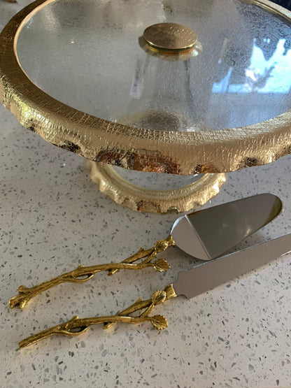 Cake Server and Knife Set with Gold Leaf Design, Dims 12"L Cake Servers High Class Touch - Home Decor 