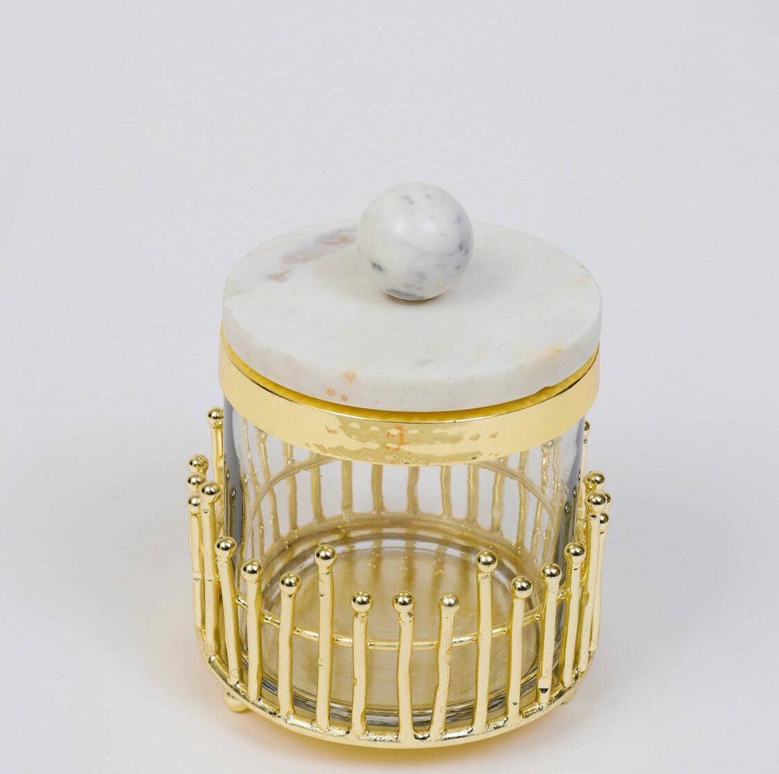 Canister with Gold Straight Cut Design and Marble Lid Canisters High Class Touch - Home Decor Small 