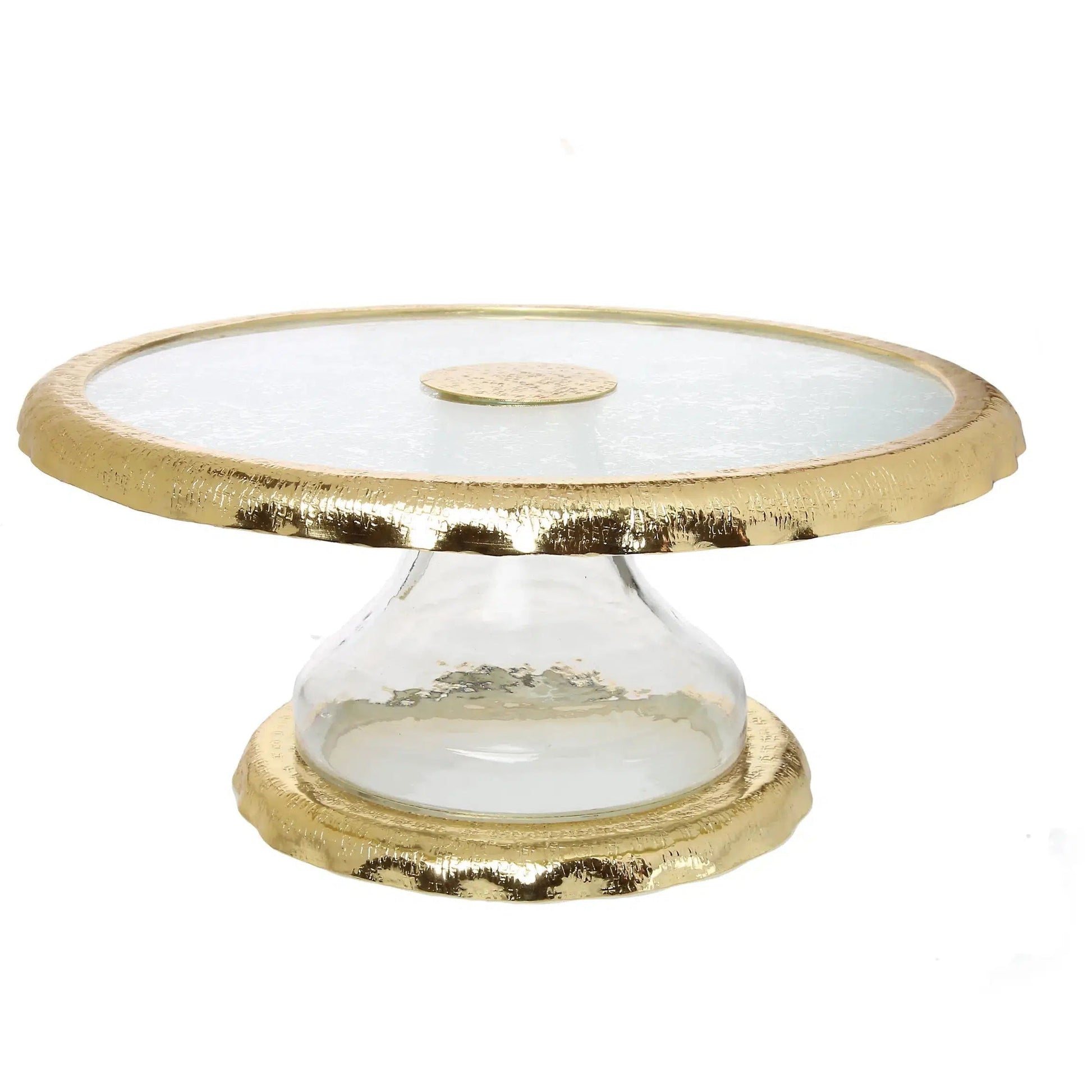 Glass Cake Stand with Gold Ruffle Border Cake Stands High Class Touch - Home Decor 