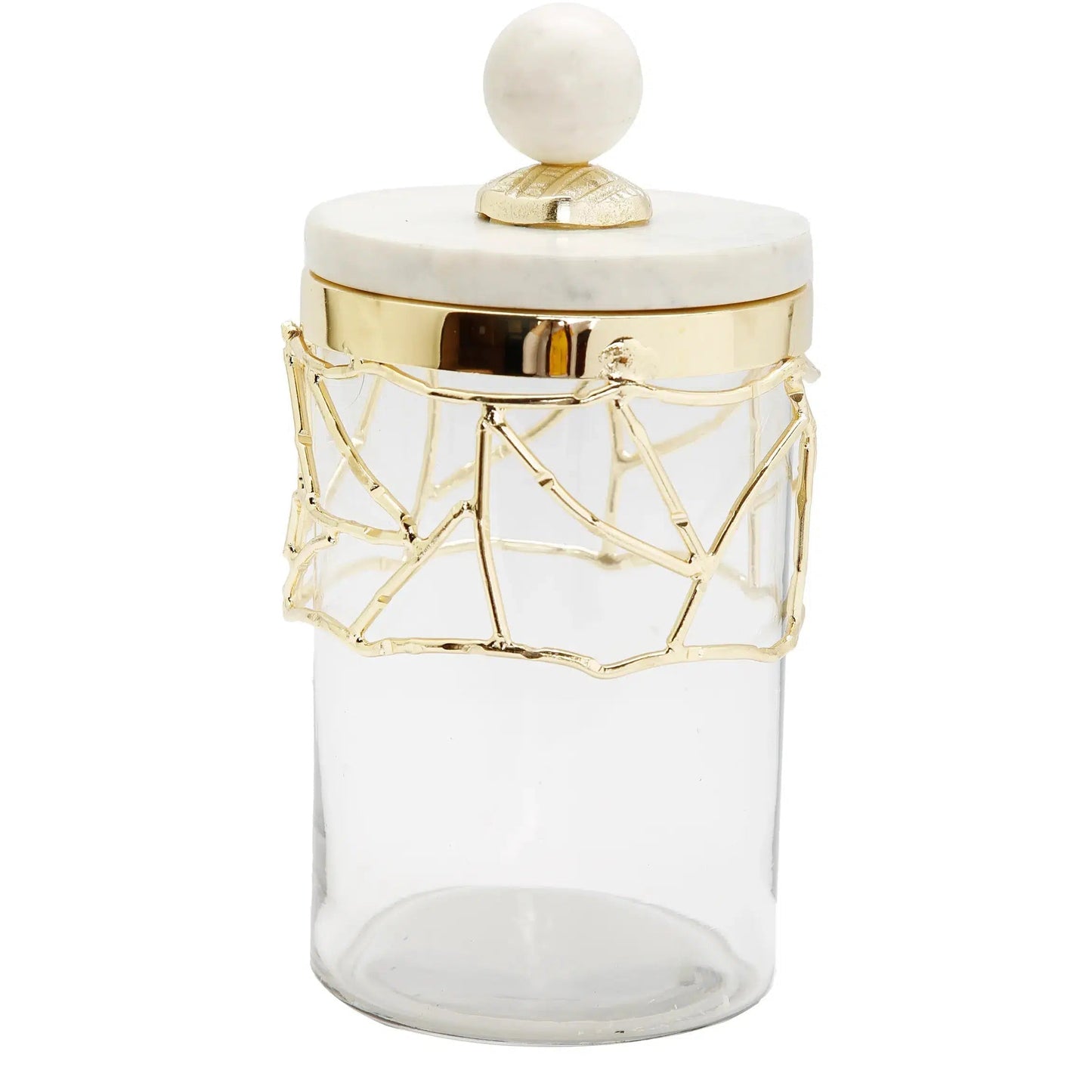 Glass Canister Gold Mesh Design, Marble Lid Canisters High Class Touch - Home Decor 