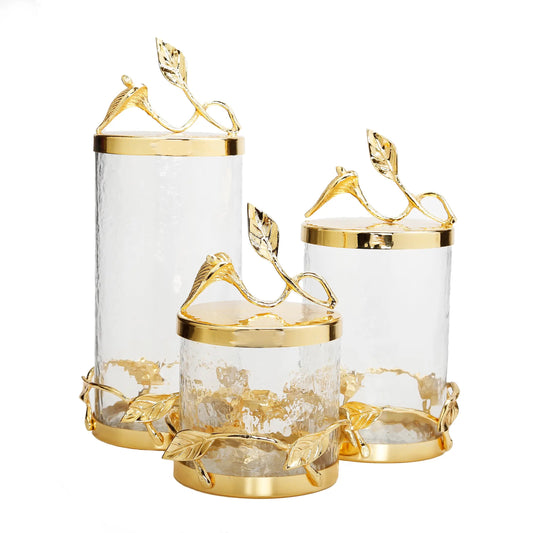 Glass Canister Jar with Gold Leaf Lid Canisters High Class Touch - Home Decor 