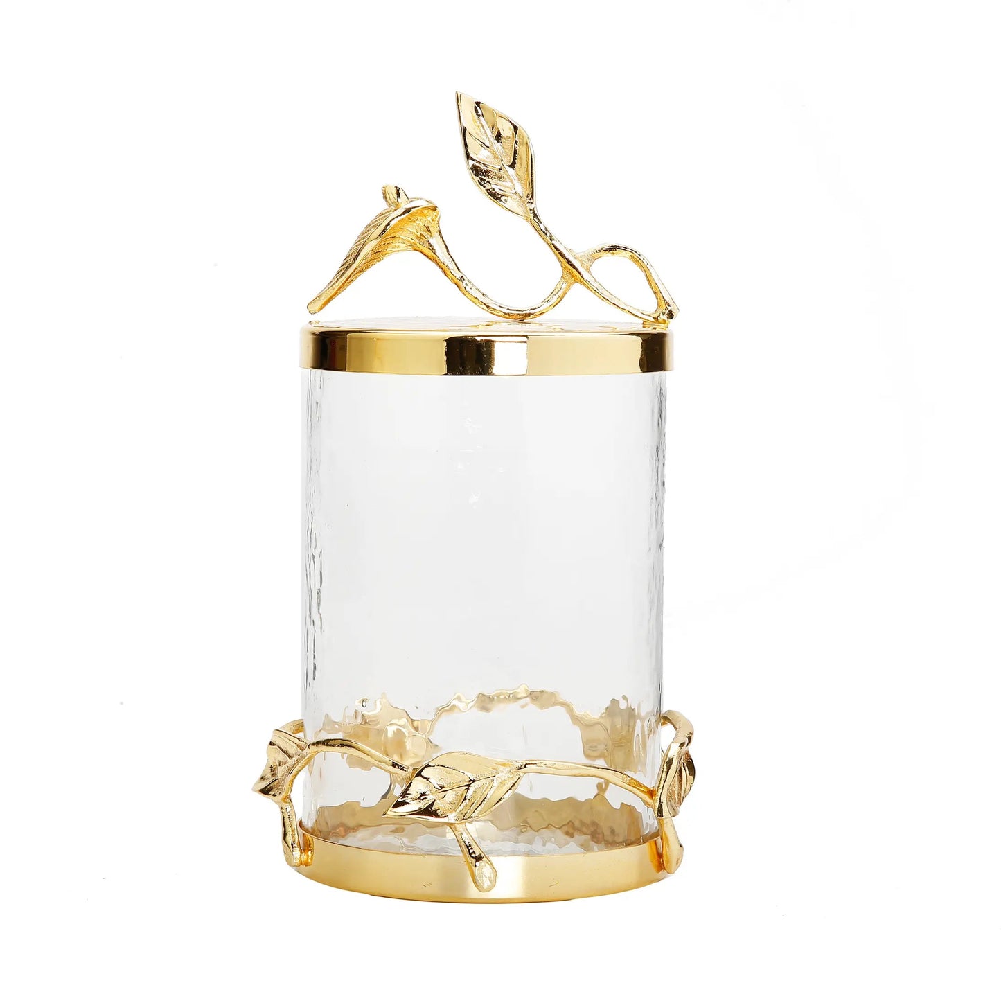 Glass Canister Jar with Gold Leaf Lid Canisters High Class Touch - Home Decor 