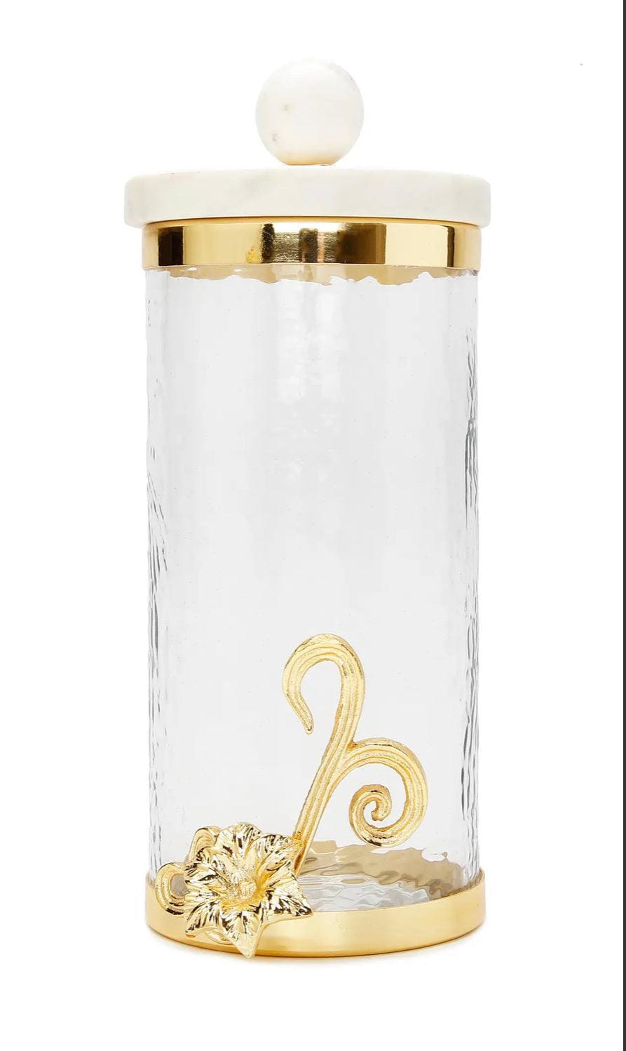 Glass Canister with Gold Design and Marble Lid Canisters High Class Touch - Home Decor Large