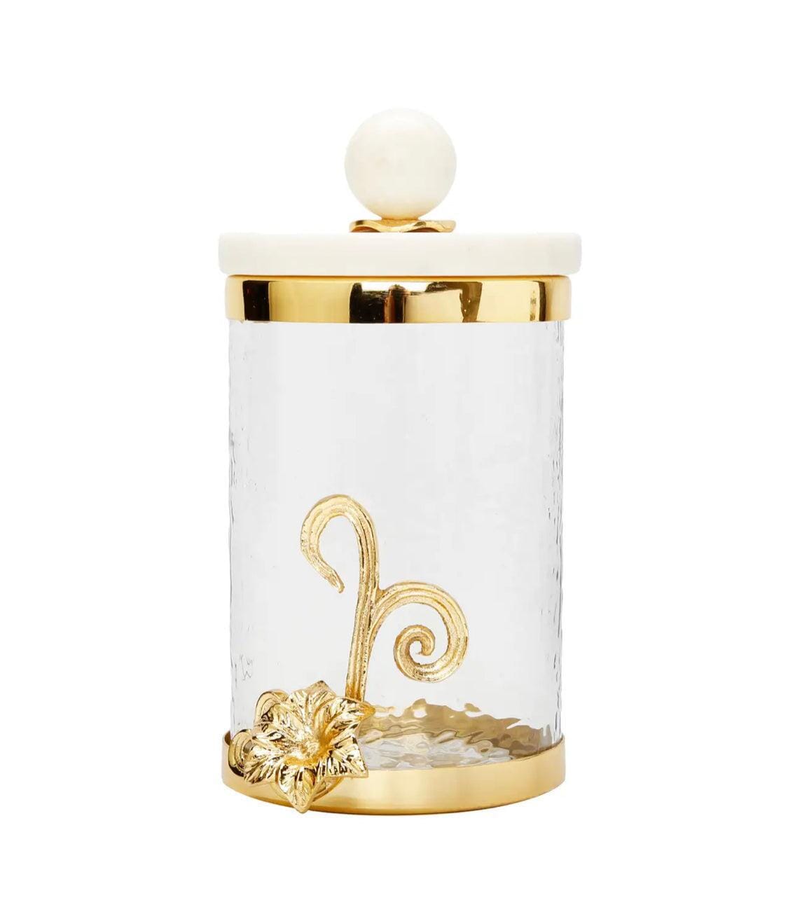 Glass Canister with Gold Design and Marble Lid Canisters High Class Touch - Home Decor Medium