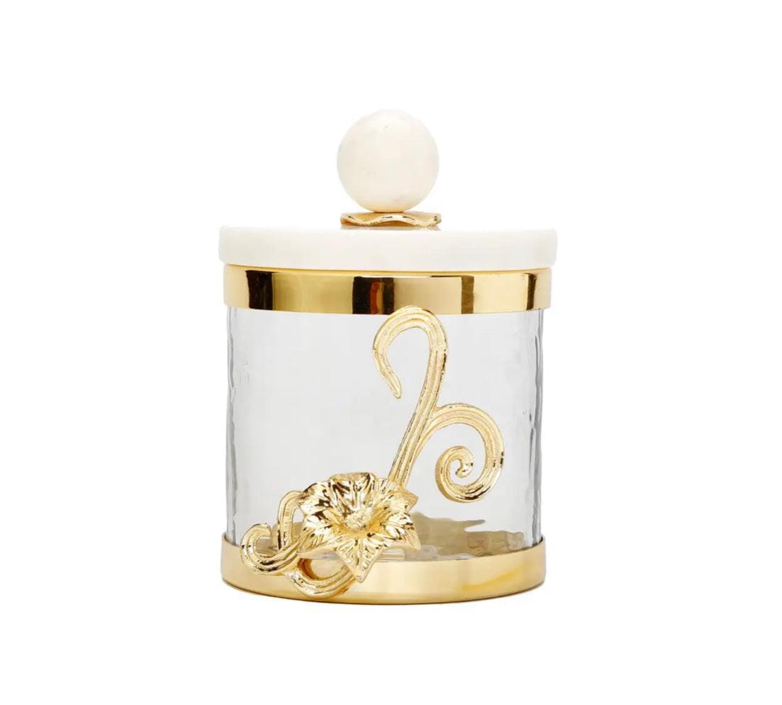 Glass Canister with Gold Design and Marble Lid Canisters High Class Touch - Home Decor Small