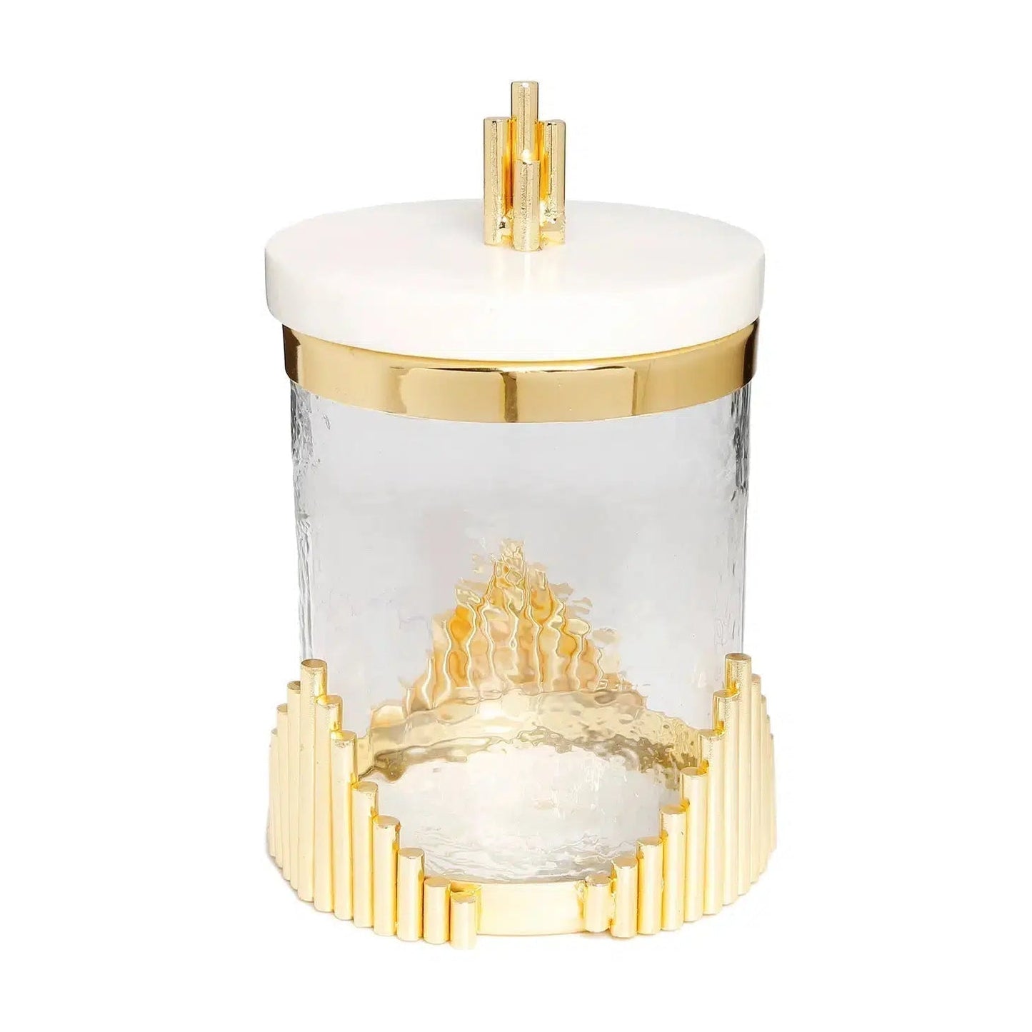 Glass Canister with Marble Lid and Symmetrical Gold Design Canisters High Class Touch - Home Decor