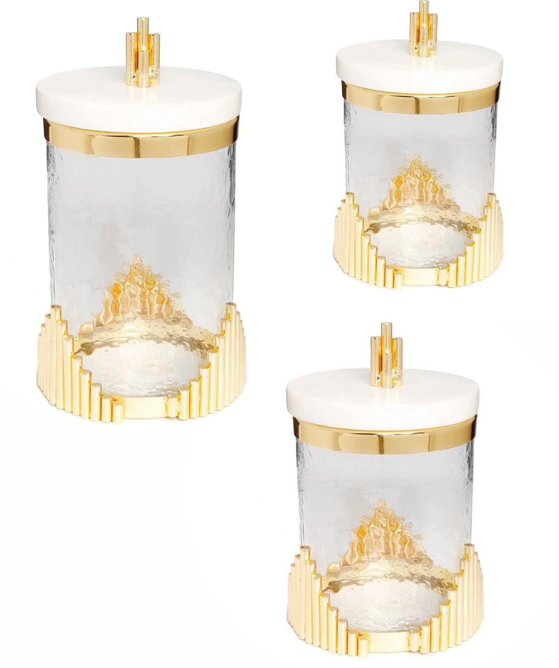 Glass Canister with Marble Lid and Symmetrical Gold Design Canisters High Class Touch - Home Decor