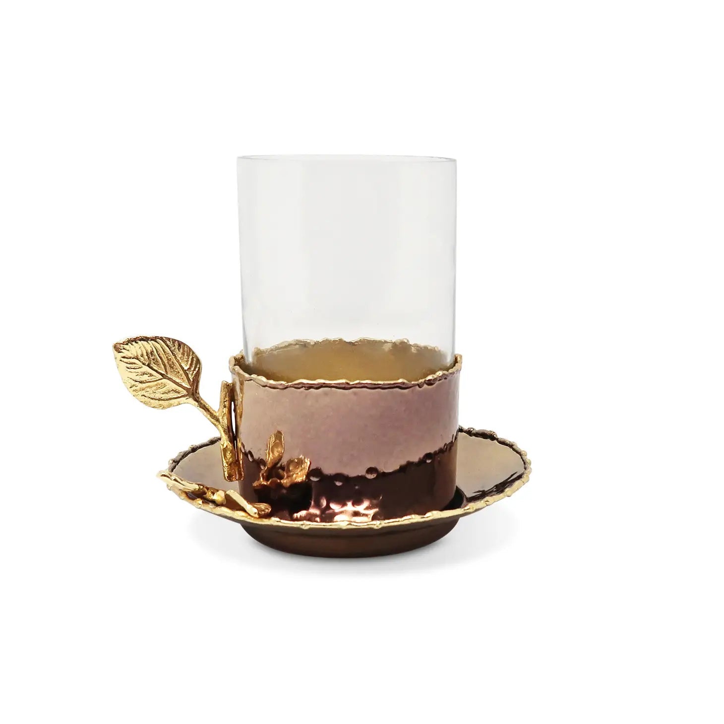 Glass Cup and Plate with Leaf Flower Design Mugs and Tea Cup High Class Touch - Home Decor 