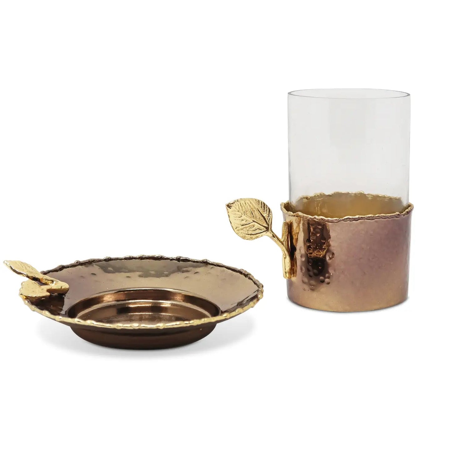 Glass Cup and Plate with Leaf Flower Design Mugs and Tea Cup High Class Touch - Home Decor
