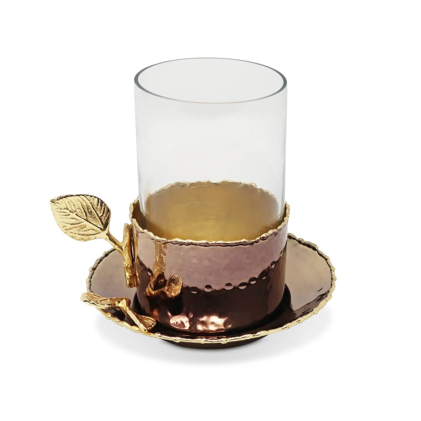 Glass Cup and Plate with Leaf Flower Design Mugs and Tea Cup High Class Touch - Home Decor