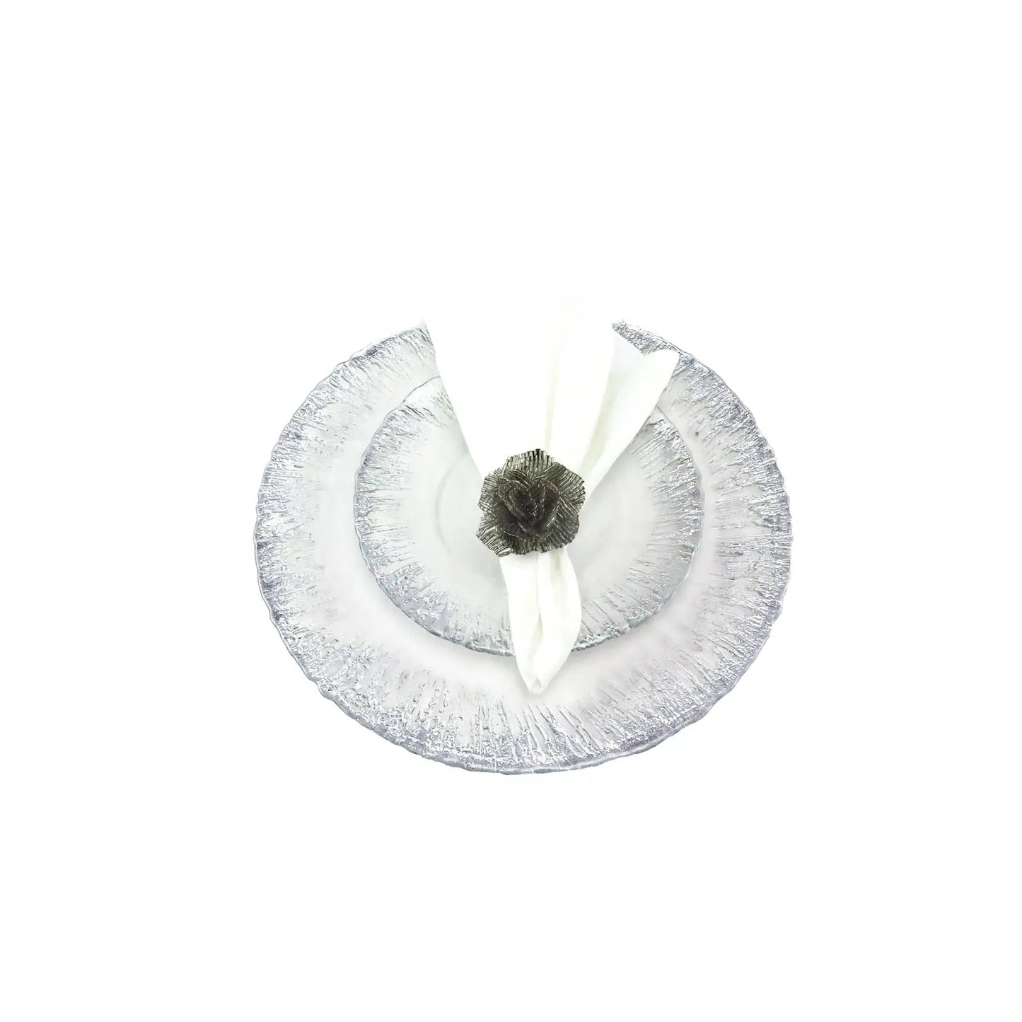 Glass Dinner Plate with Silver edge - Set Of Four Plates High Class Touch - Home Decor