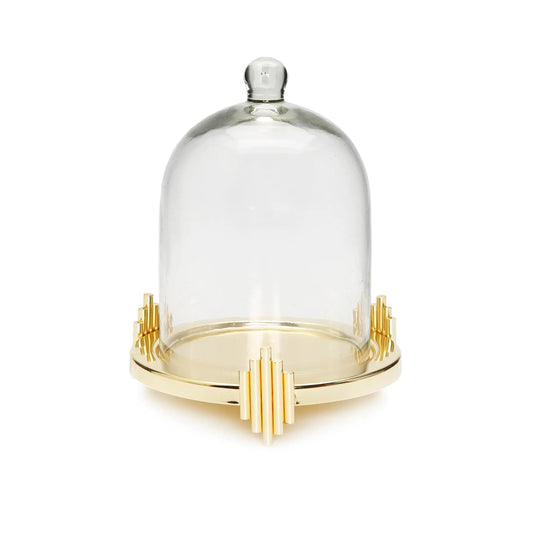 Glass Dome Gold Symmetric Design Candle Holders High Class Touch - Home Decor 