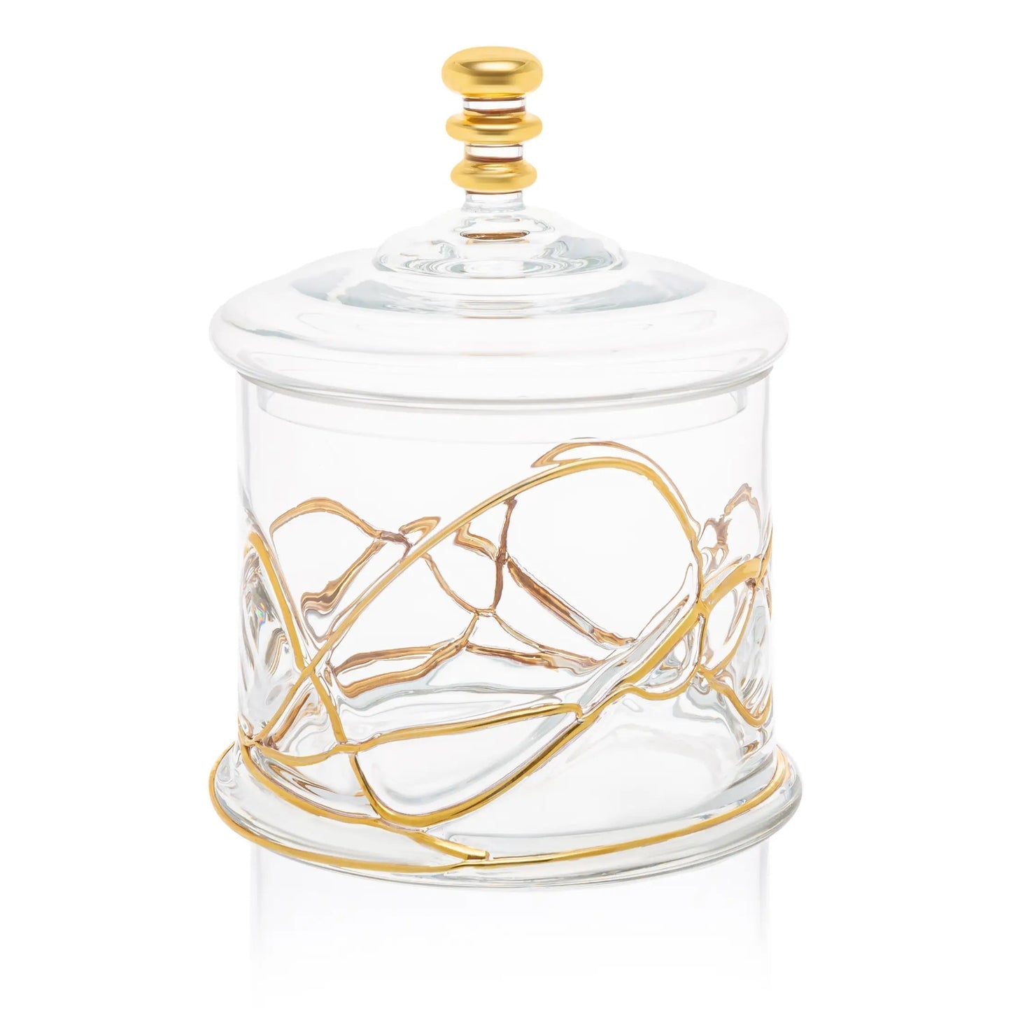 Glass Jar And Lid With Gold Swirl Design Decorative Jars High Class Touch - Home Decor 