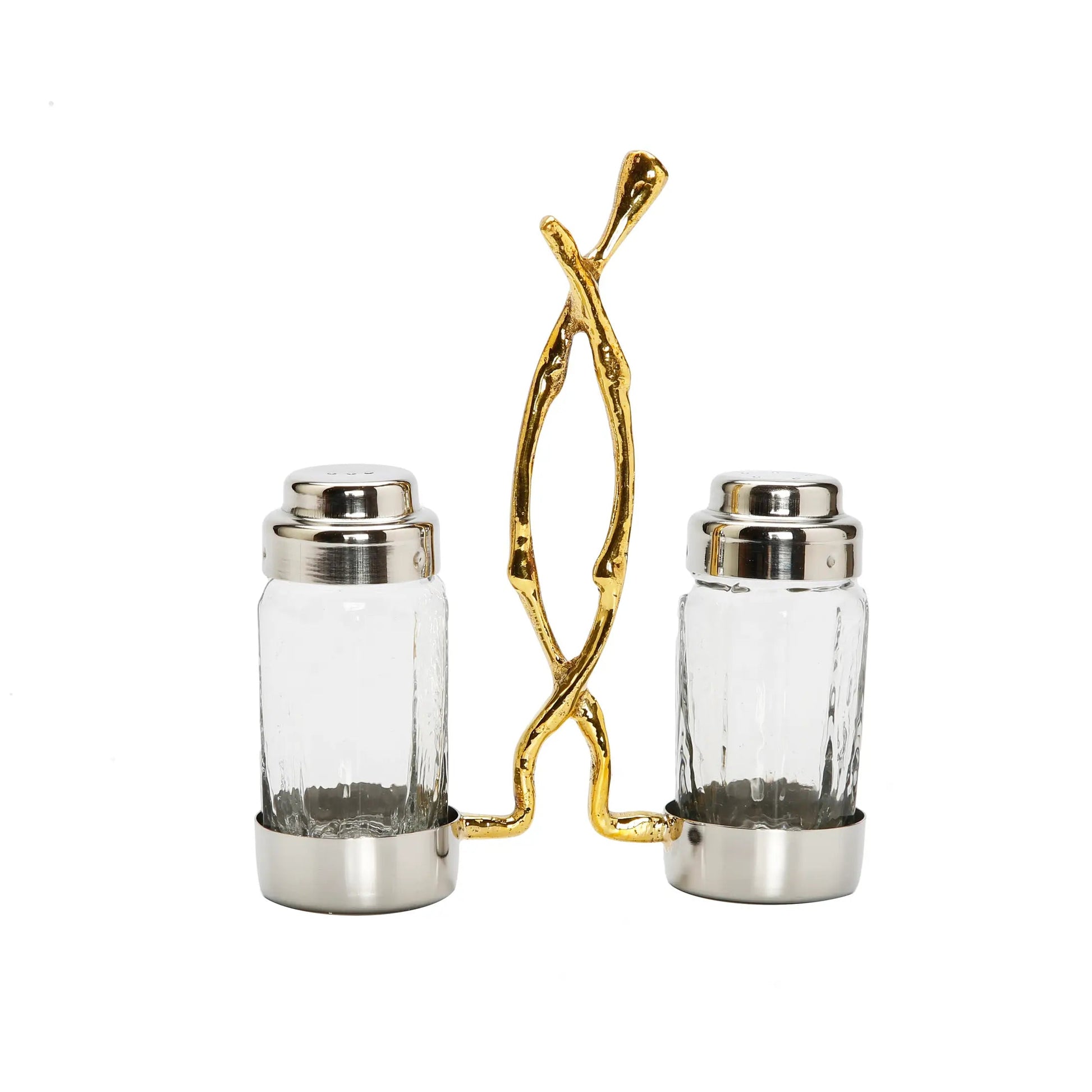 Glass Salt and Pepper Set with Gold Twig Design Salt and Pepper Shakers High Class Touch - Home Decor 