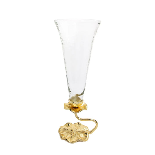 Glass Vase With Gold Lotus Flower Design Vases High Class Touch - Home Decor 