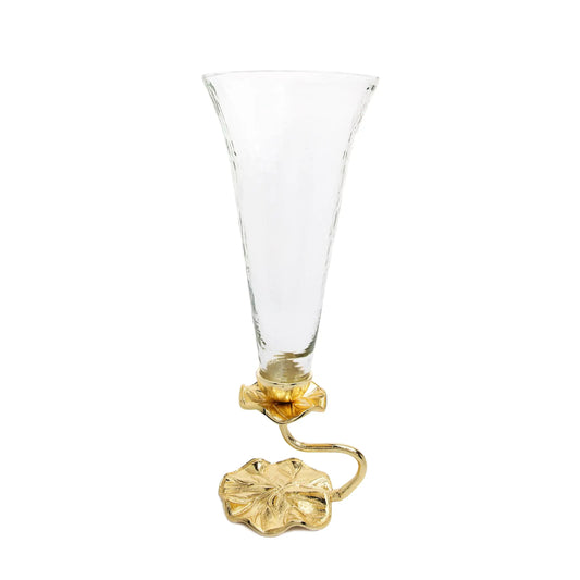Glass Vase With Gold Lotus Flower Design Vases High Class Touch - Home Decor