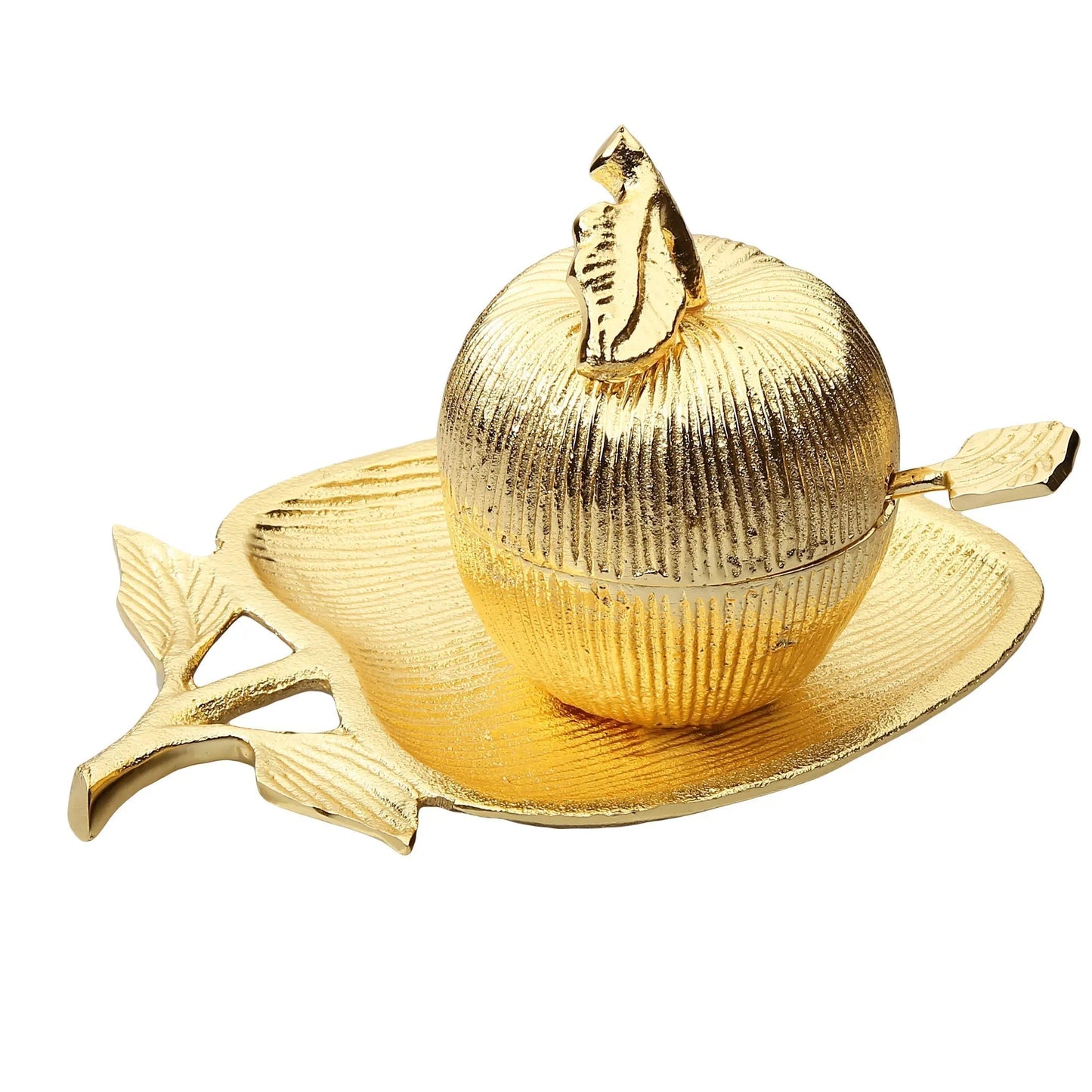 Gold Apple Shaped Dish with spoon Sugar and Honey Jars High Class Touch - Home Decor