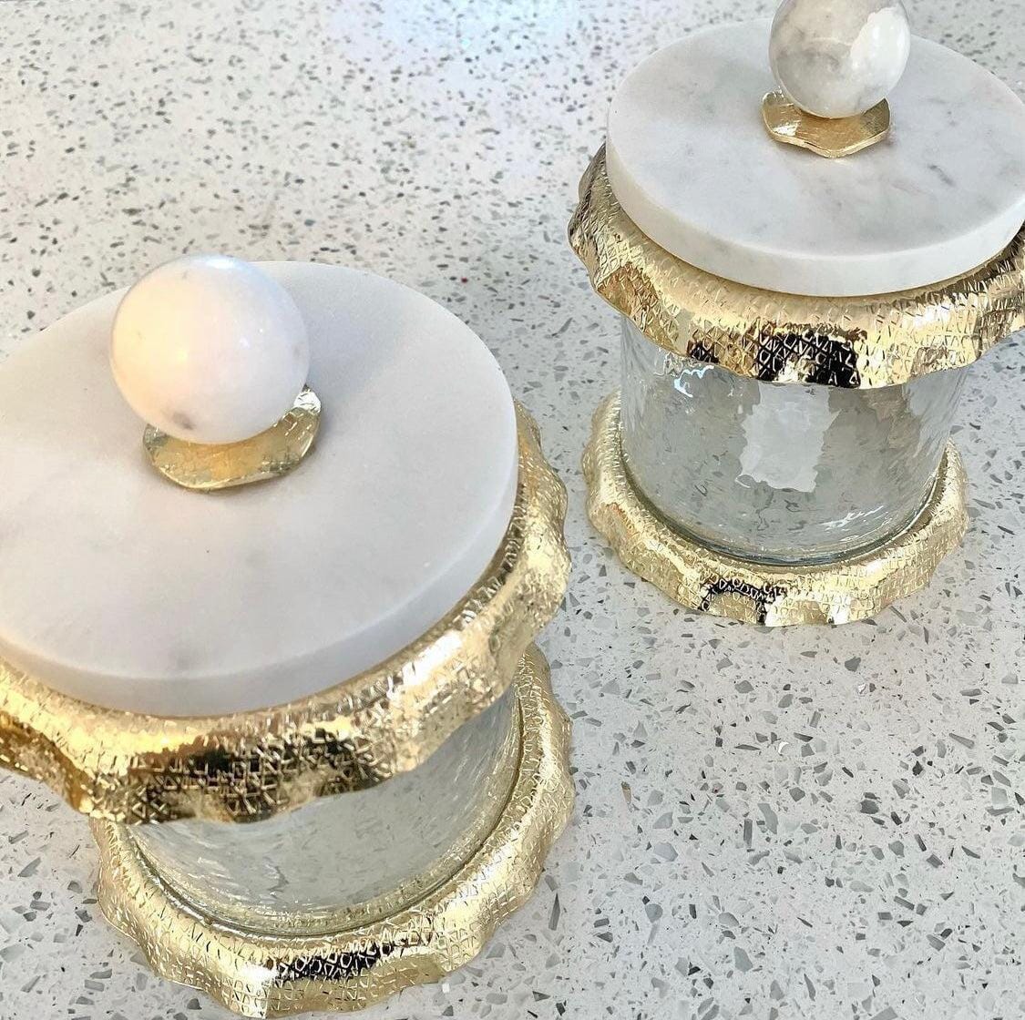 Gold Canister With Marble And Gold Wavy Edge Lid Canisters High Class Touch - Home Decor 