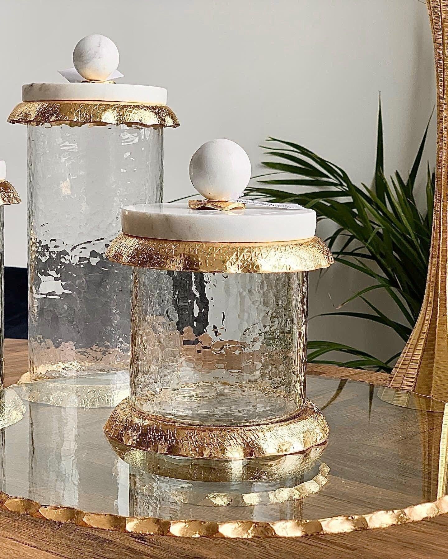 Gold Canister With Marble And Gold Wavy Edge Lid Canisters High Class Touch - Home Decor
