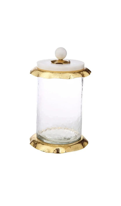 Gold Canister With Marble And Gold Wavy Edge Lid Canisters High Class Touch - Home Decor Medium 