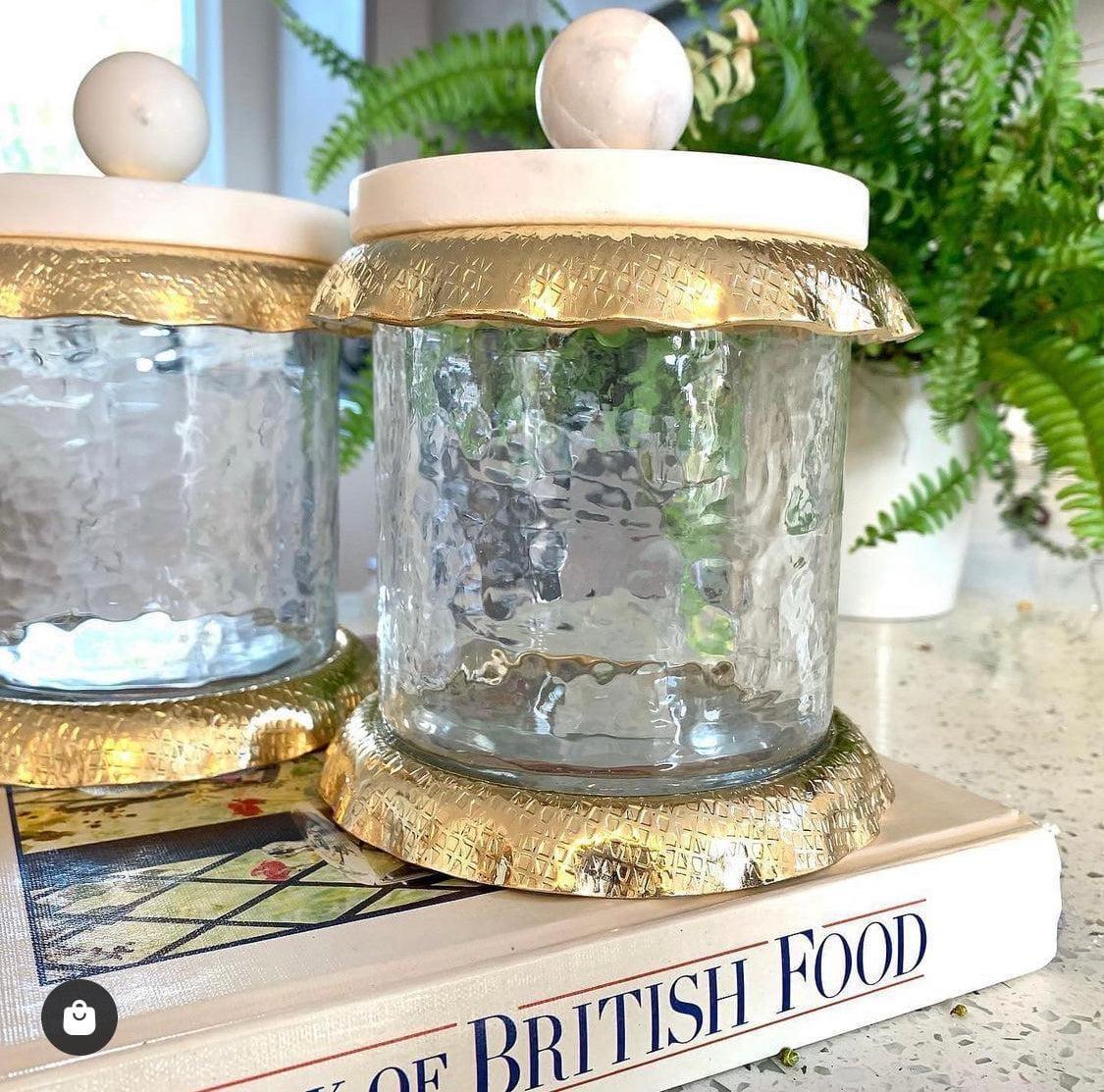 Gold Canister With Marble And Gold Wavy Edge Lid Canisters High Class Touch - Home Decor Small