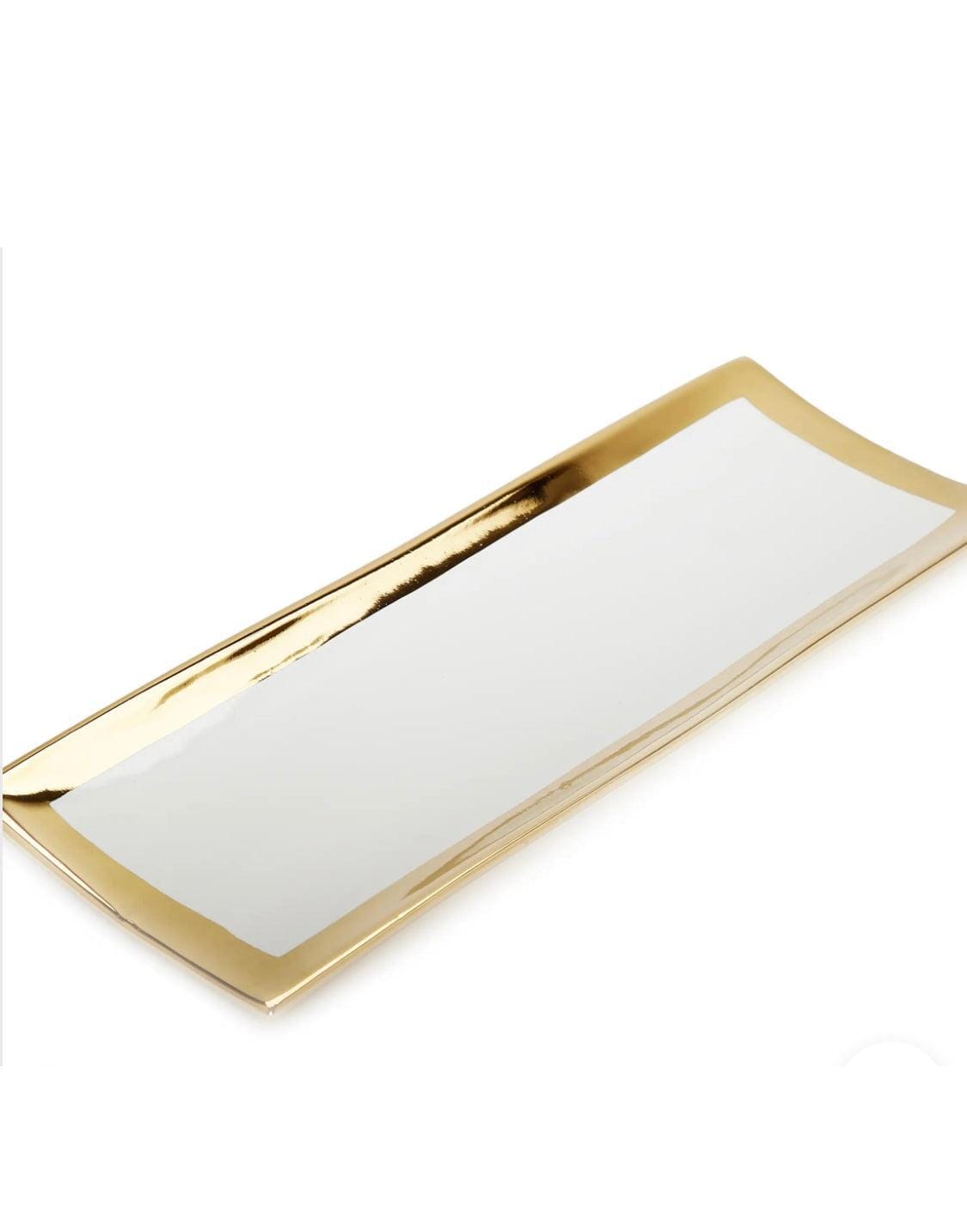 Gold Edged White Rectangular Tray Decorative Trays High Class Touch - Home Decor