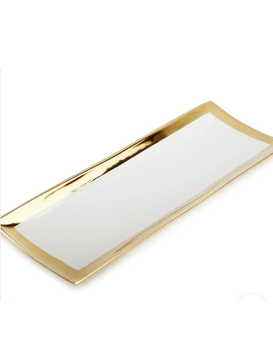 Gold Edged White Rectangular Tray Decorative Trays High Class Touch - Home Decor 