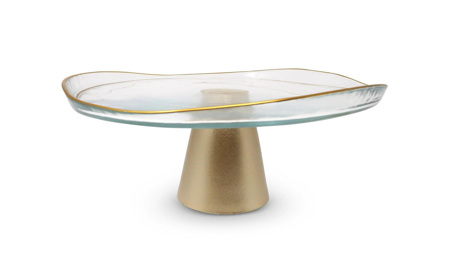 Gold Footed Glass Cake Plate High Class Touch - Home Decor