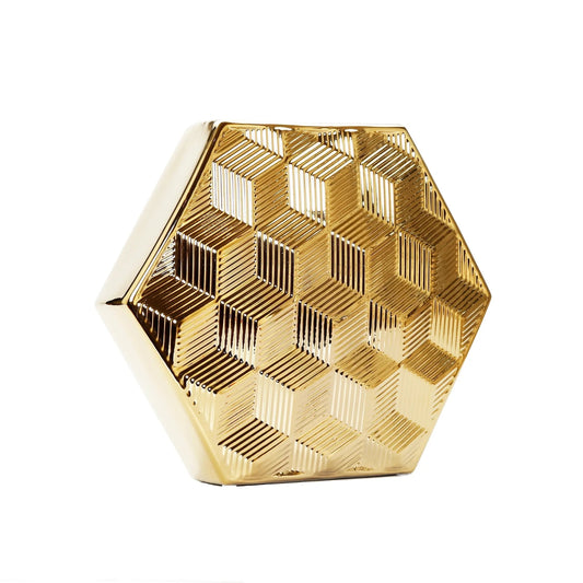 Gold Hexagon Shaped Vase Vases High Class Touch - Home Decor
